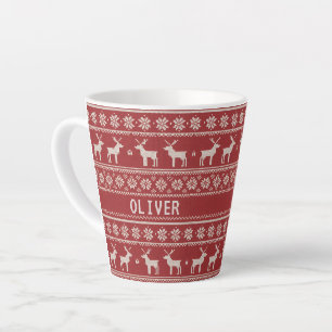 Nordic Reindeer Knit Pattern Personalized Latte Mug
