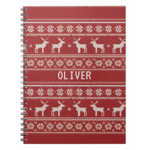 Nordic Reindeer Knit Pattern Personalized Notebook