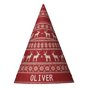 Nordic Reindeer Knit Pattern Personalized Party Hat