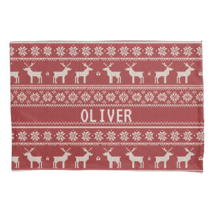 Nordic Reindeer Knit Pattern Personalized Pillowcase