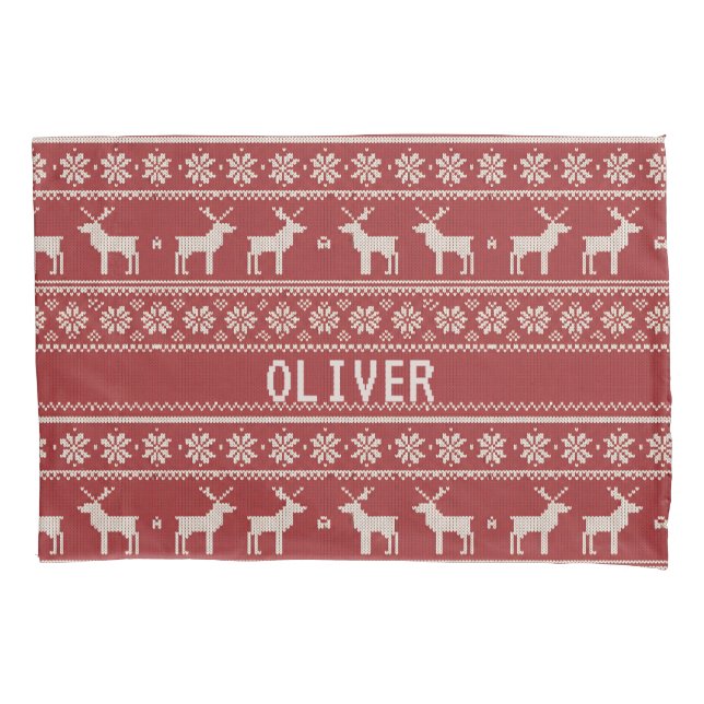 Nordic Reindeer Knit Pattern Personalized Pillowcase (Front)