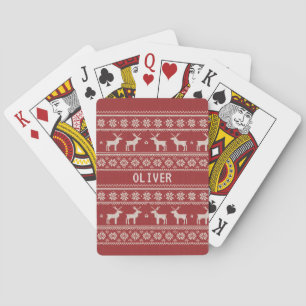 Nordic Reindeer Knit Pattern Personalized Playing Cards
