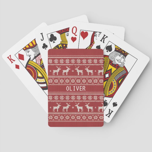 Nordic Reindeer Knit Pattern Personalized  Playing Cards (Back)