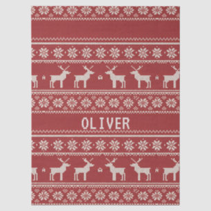 Nordic Reindeer Knit Pattern Personalized Tissue Paper