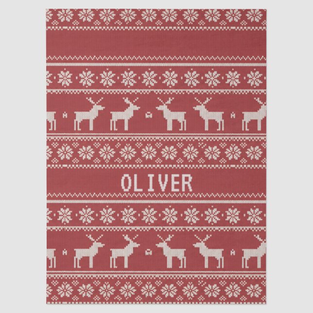 Nordic Reindeer Knit Pattern Personalized Tissue Paper (Front)