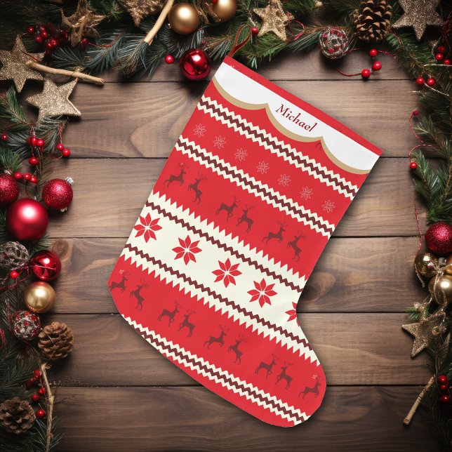 Nordic Reindeer Pattern Personalised Large Christmas Stocking (Creator Uploaded)