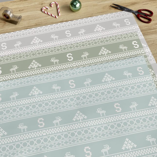 Nordic Reindeer Scandinavian Sweater Pattern Wrapping Paper Sheet (A Nordic sweater inspired gift wrap with space for your initial.)