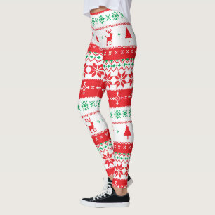 Nordic Reindeer Snowflake Christmas Pattern Leggings