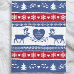 Nordic reindeer, snowflake, heart and tree pattern fleece blanket<br><div class="desc">This cosy Nordic fleece throw blanket has a red, white and blue striped design that's accented with Nordic-inspired motifs of reindeer, winter white snowflakes, hearts and pine trees. Let this cosy Nordic fleece blanket warm you up during the chilly winter months. Perfect for holiday and winter gift giving and snuggling...</div>