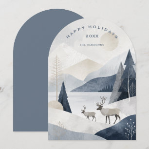 Nordic Reindeer Winter Forest Slate Blue TMF26 Holiday Card