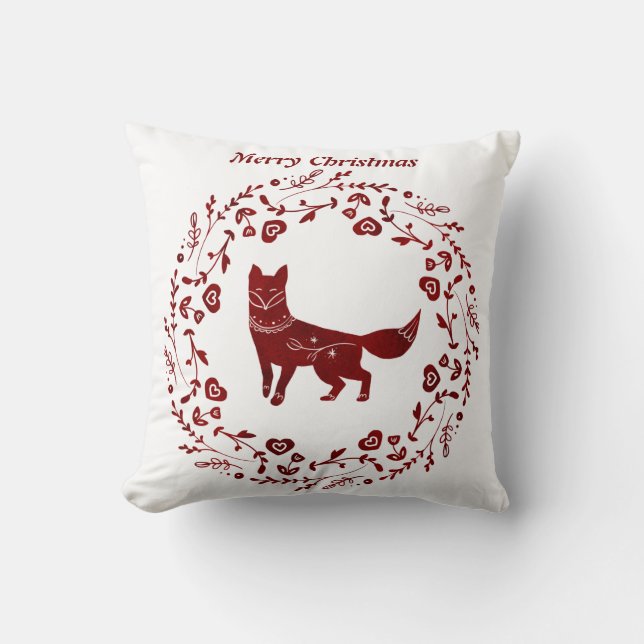 Nordic/Scandi Christmas Fox. Editable text. Cushion (Front)