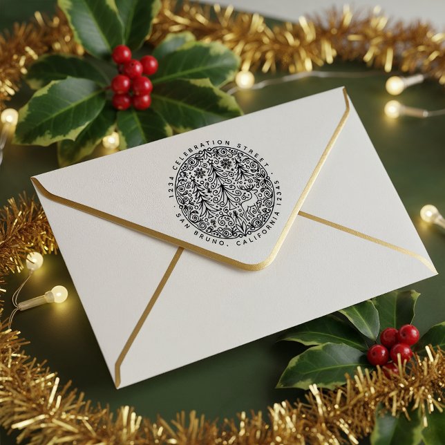 Nordic Scandi Christmas Trees and Reindeer Address Self-inking Stamp (Creator Uploaded)