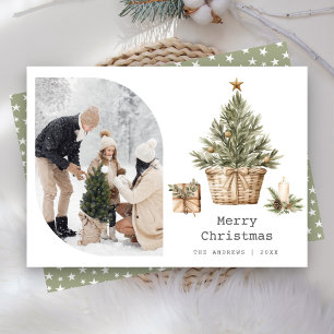 Nordic Scandinavian Boho Christmas Tree Photo Holiday Card