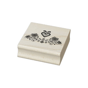 Nordic/Scandinavian Folk flower, folk heart Rubber Stamp