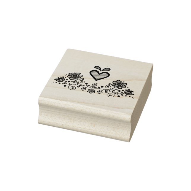 Nordic/Scandinavian Folk flower, folk heart Rubber Stamp (Stamp)