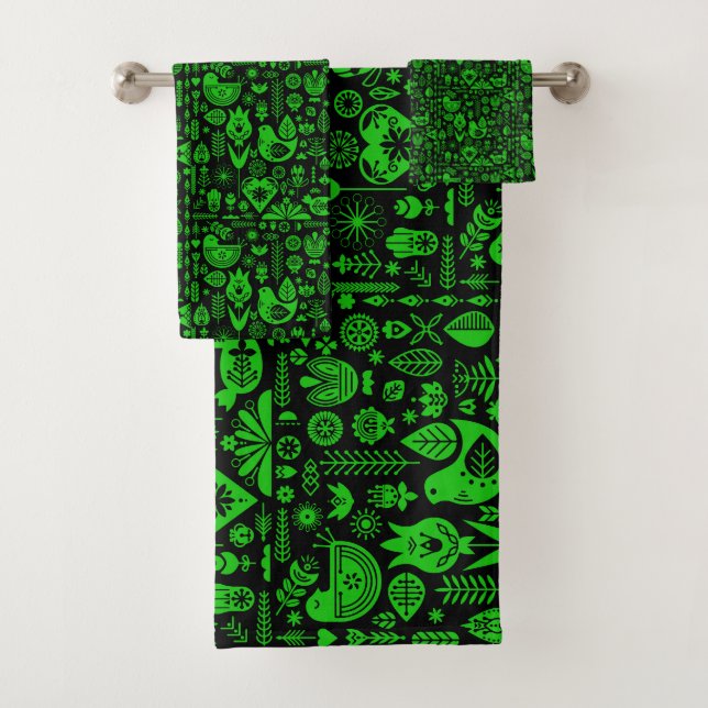 Nordic Scandinavian Folk Pattern Art   Bath Towel Set (Insitu)