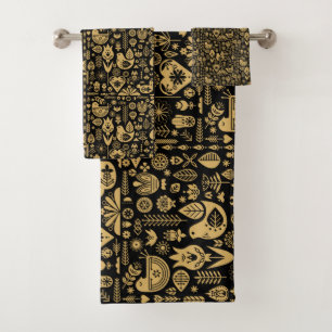 Nordic Scandinavian Folk Pattern Art Bath Towel Set