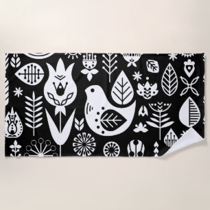 Nordic Scandinavian Folk Pattern Art   Beach Towel