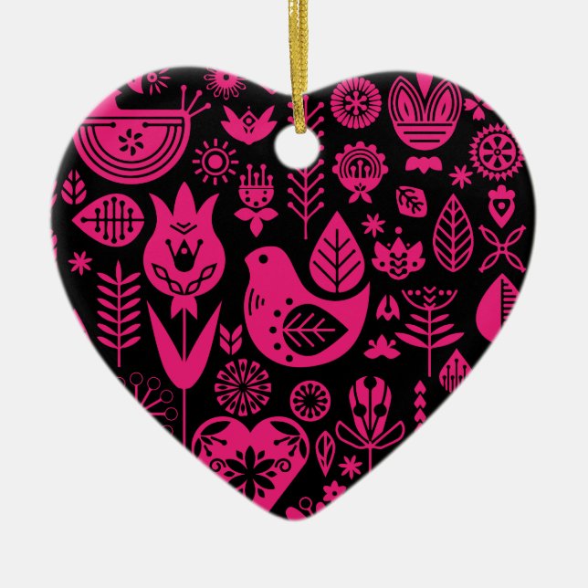 Nordic Scandinavian Folk Pattern Art   Ceramic Tree Decoration (Front)