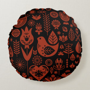 Nordic Scandinavian Folk Pattern Art   Round Cushion