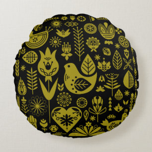 Nordic Scandinavian Folk Pattern Art Round Cushion