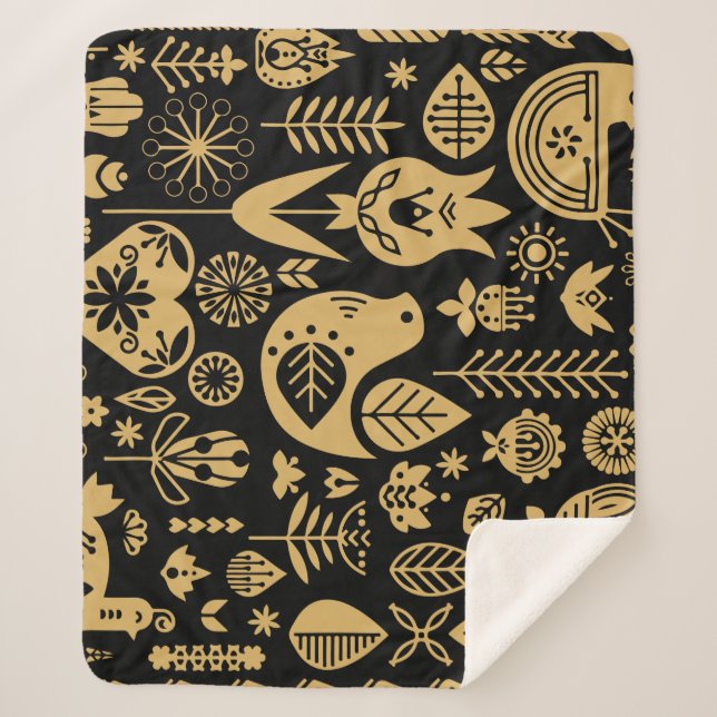 Nordic Scandinavian Folk Pattern Art   Sherpa Blanket (Front)