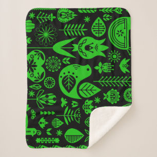 Nordic Scandinavian Folk Pattern Art Sherpa Blanket