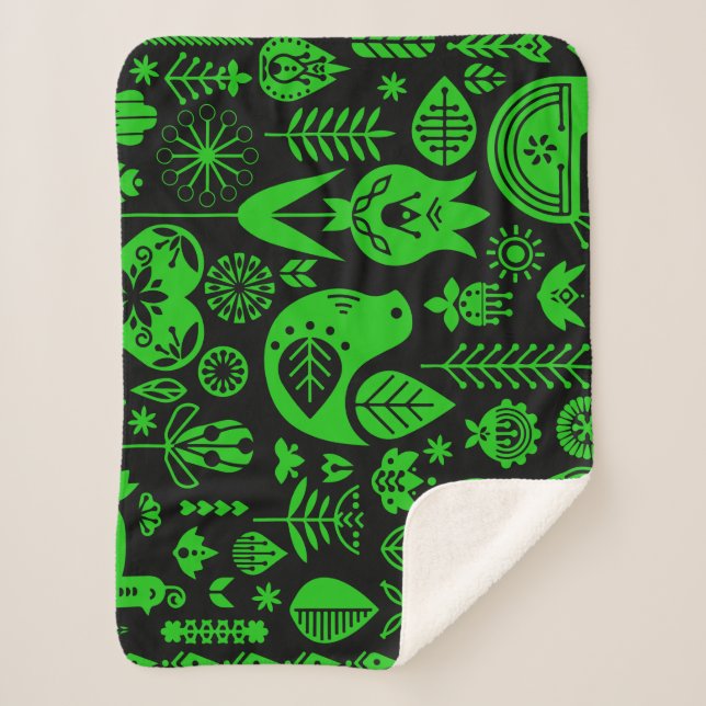 Nordic Scandinavian Folk Pattern Art   Sherpa Blanket (Front)