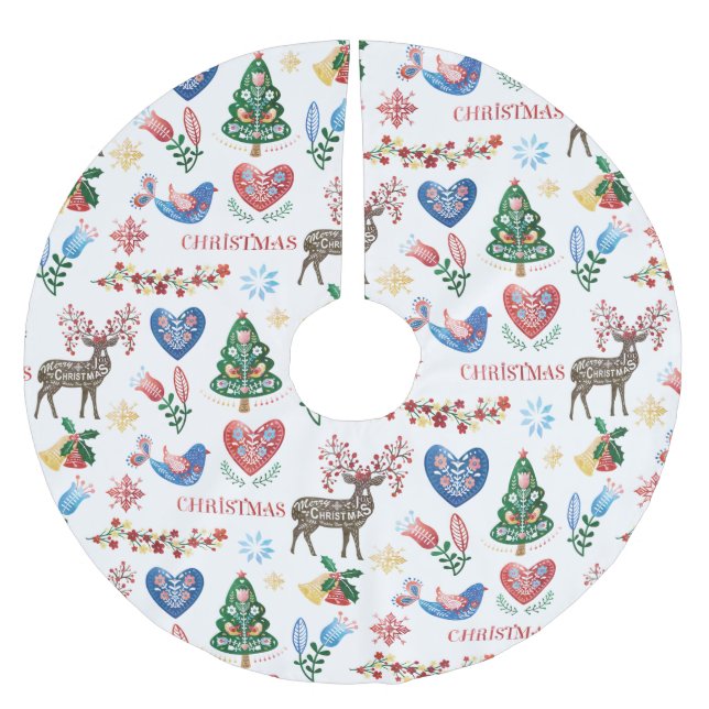 Nordic Scandinavian Style Christmas Pattern Brushed Polyester Tree Skirt (Front)