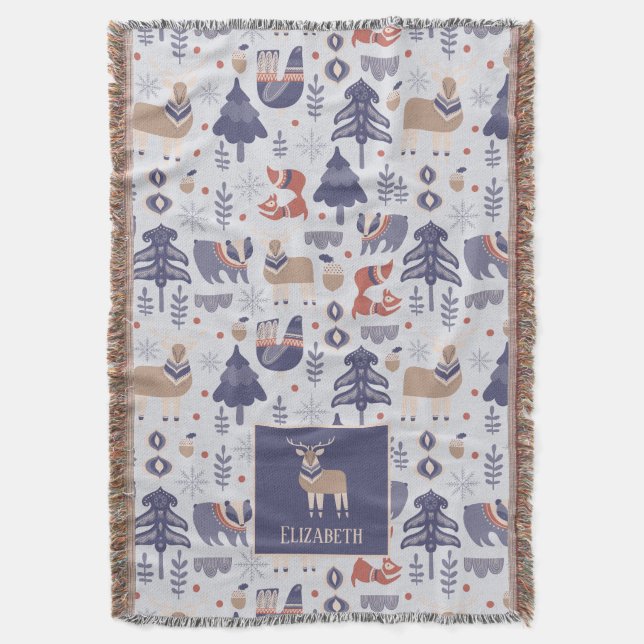 Nordic Scandinavian Woodland Personalised Throw Blanket (Front Vertical)