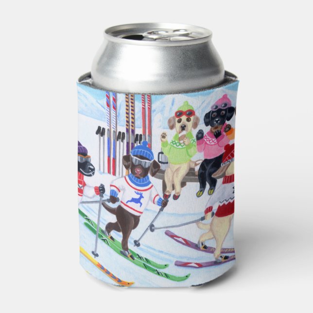 Nordic Skiing Labradors Painting Can Cooler (Can Front)