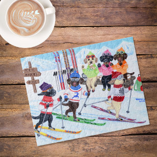 Nordic Skiing Labradors Painting Jigsaw Puzzle