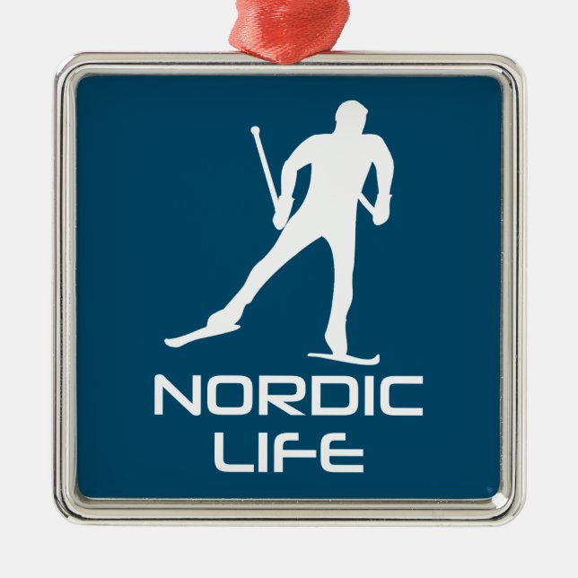 Nordic Skiing Life Metal Tree Decoration (Front)