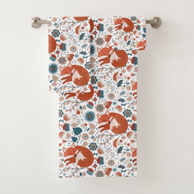 Nordic sleeping fox pattern  bath towel set (Insitu)