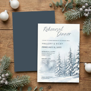 Nordic Snow Forest Watercolor Rehearsal Dinner Invitation
