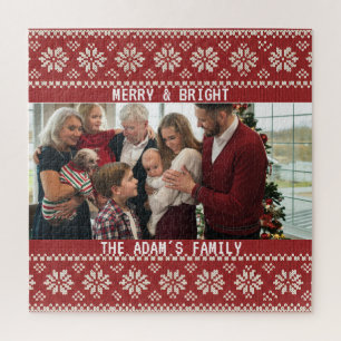 Nordic Snowflake Christmas Family Photo Jigsaw Puzzle