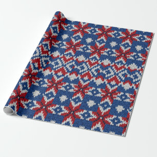 Nordic Snowflake Knit Pattern - Navy, Red, White 2 Wrapping Paper