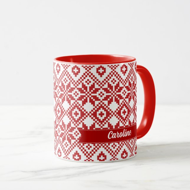 Nordic Snowflake Pattern Custom Name Christmas  Mug (Front Right)