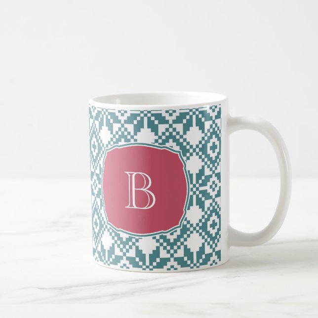Nordic Snowflake Pattern Monogram Christmas  Coffee Mug (Right)