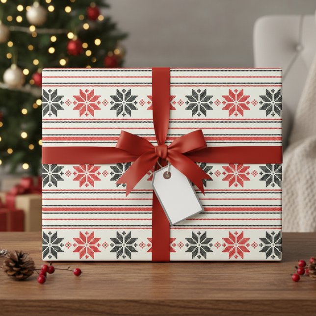 Nordic Snowflake Stripe Wrapping Paper (Nordic Snowflake Stripe Wrapping Paper)