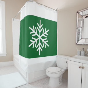Nordic Snowflake Wide Forest Green White Stripes Shower Curtain