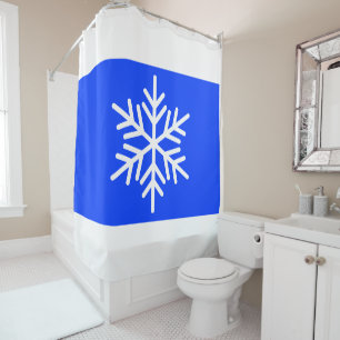 Nordic Snowflake Wide Royal Blue White Stripes Shower Curtain