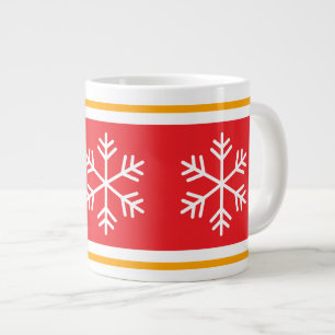 Nordic Snowflakes Bright Red Yellow White Stripes Large Coffee Mug