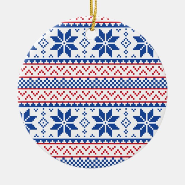 Nordic Snowflakes Christmas Pattern Ceramic Tree Decoration (Front)