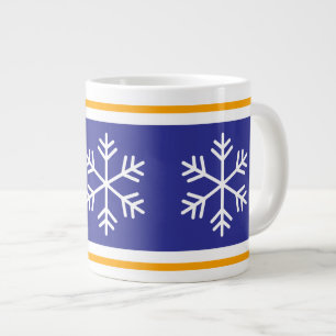 Nordic Snowflakes Deep Blue Orange White Stripes Large Coffee Mug