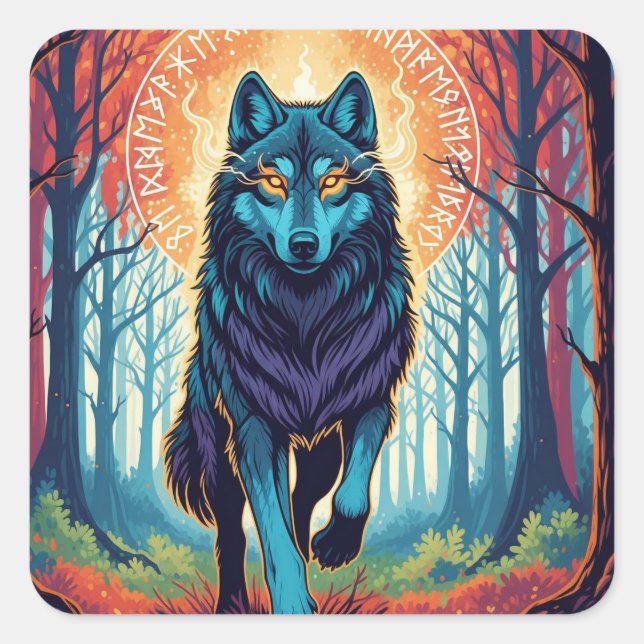 Nordic Spirit Wolf Square Sticker (Front)