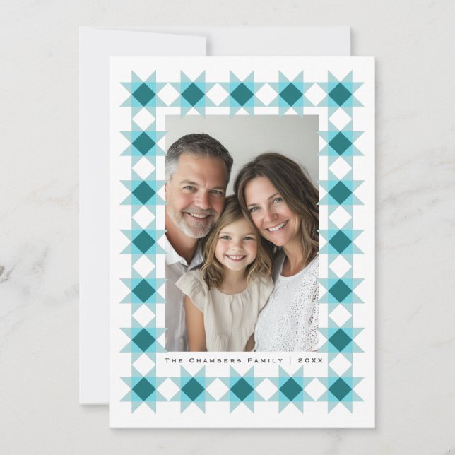 Nordic Star Frame Blue Aqua Holiday Card (Front)