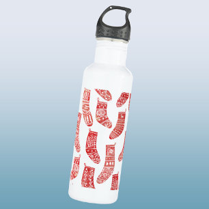 Nordic Stockings Red White 710 Ml Water Bottle