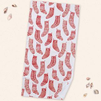 Nordic Stockings Red White Beach Towel
