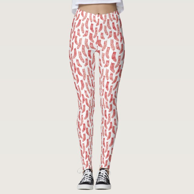 Nordic Stockings Scandinavian Christmas Red White Leggings (Front)